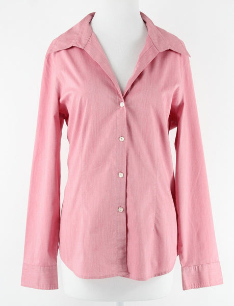 New York & Co Sz L Pink Button Up Cotton Blend Shirt