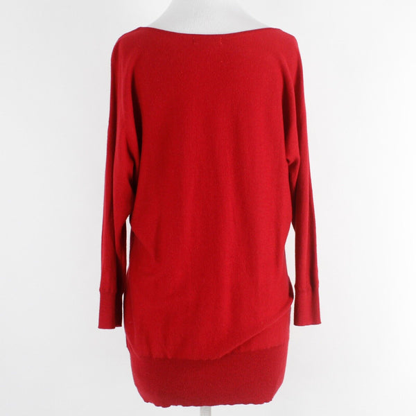 New York and Company Sz S Red V Neck Sequin Ribbed Dolman Cotton Blend Sweater