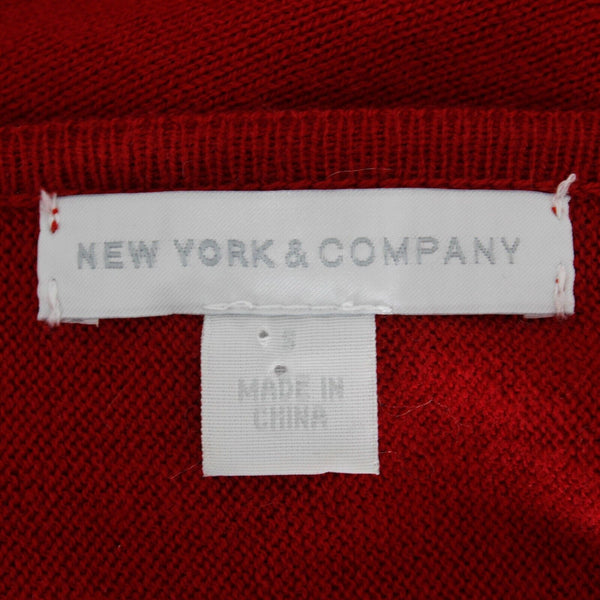 New York and Company Sz S Red V Neck Sequin Ribbed Dolman Cotton Blend Sweater