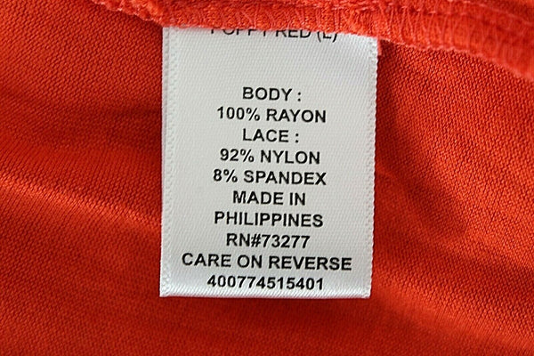 ELLE Sz L Red Orange Lace Overlay Split Side Layered Rayon Nylon Blend Top