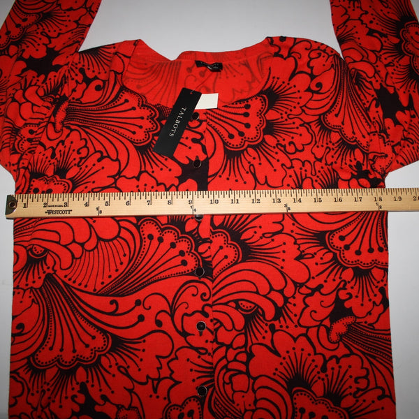 Talbots NEW Sz LP Reddish Orange Black Button Round Neck Cotton Cardigan Sweater