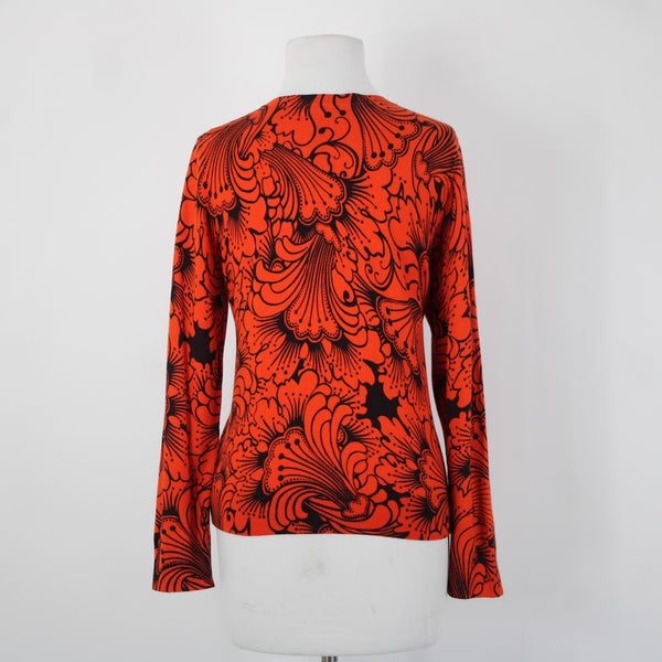Talbots NEW Sz LP Reddish Orange Black Button Round Neck Cotton Cardigan Sweater