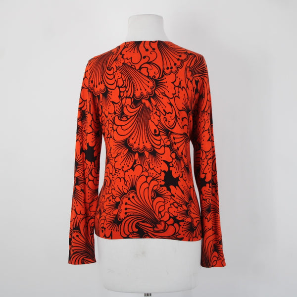 Talbots NEW Sz LP Reddish Orange Black Button Round Neck Cotton Cardigan Sweater