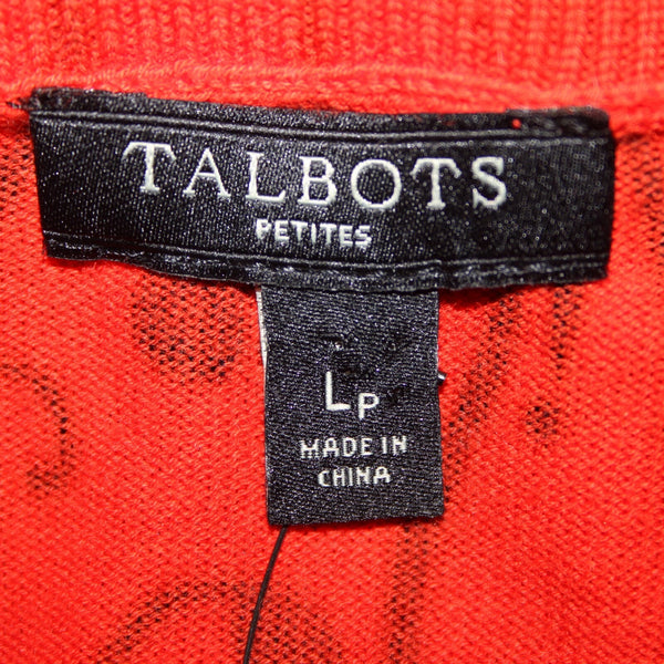 Talbots NEW Sz LP Reddish Orange Black Button Round Neck Cotton Cardigan Sweater