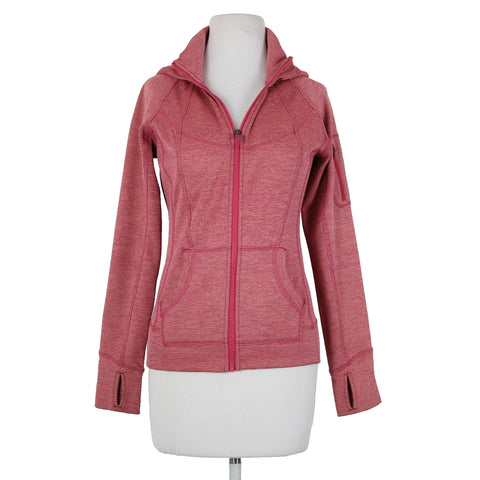 Athleta Sz XS Pink Peach Striped Hooded Full Zip Polyester Nylon Aw Jacket