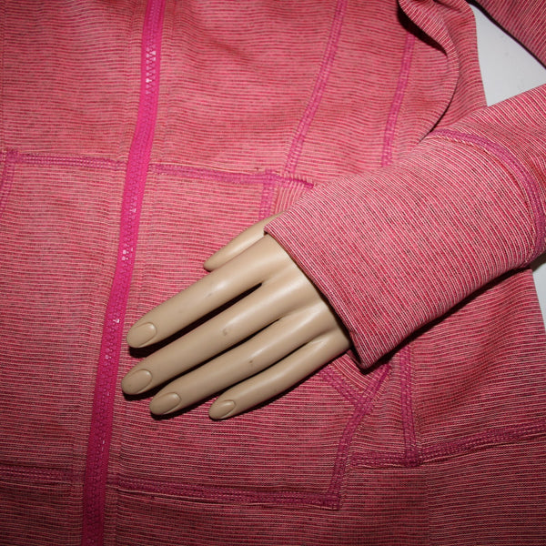Athleta Sz XS Pink Peach Striped Hooded Full Zip Polyester Nylon Aw Jacket