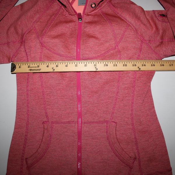 Athleta Sz XS Pink Peach Striped Hooded Full Zip Polyester Nylon Aw Jacket