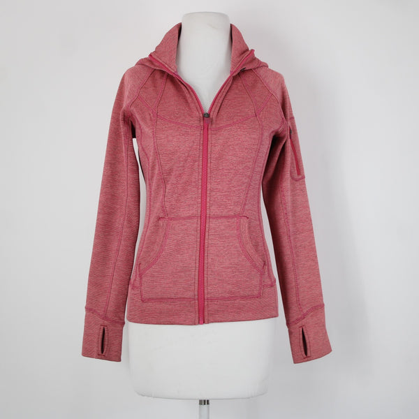 Athleta Sz XS Pink Peach Striped Hooded Full Zip Polyester Nylon Aw Jacket
