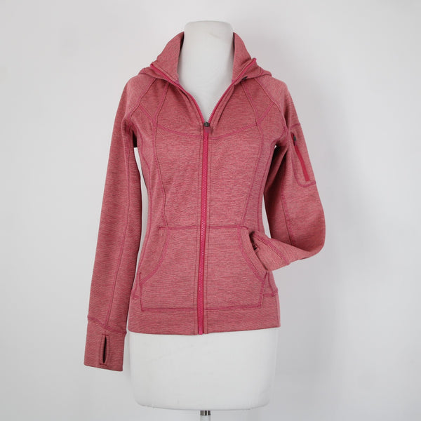 Athleta Sz XS Pink Peach Striped Hooded Full Zip Polyester Nylon Aw Jacket