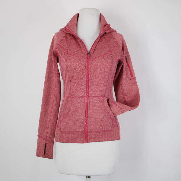 Athleta Sz XS Pink Peach Striped Hooded Full Zip Polyester Nylon Aw Jacket