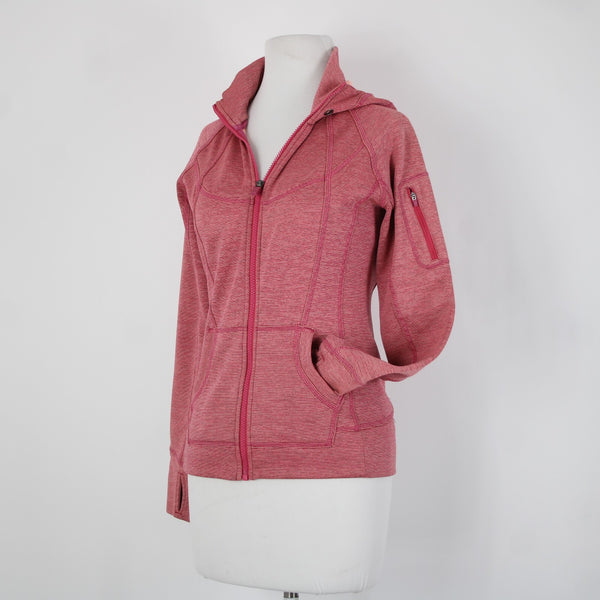 Athleta Sz XS Pink Peach Striped Hooded Full Zip Polyester Nylon Aw Jacket