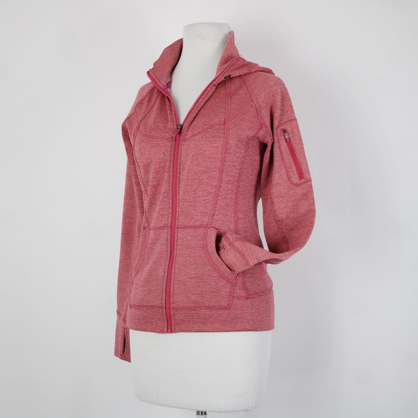 Athleta Sz XS Pink Peach Striped Hooded Full Zip Polyester Nylon Aw Jacket
