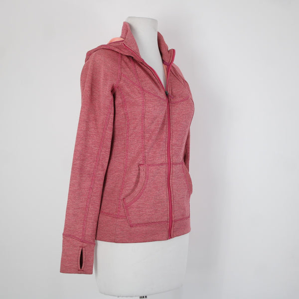 Athleta Sz XS Pink Peach Striped Hooded Full Zip Polyester Nylon Aw Jacket
