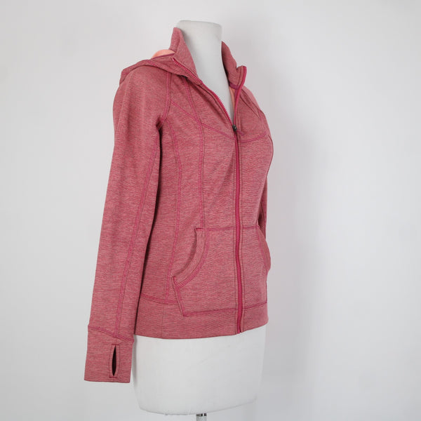Athleta Sz XS Pink Peach Striped Hooded Full Zip Polyester Nylon Aw Jacket
