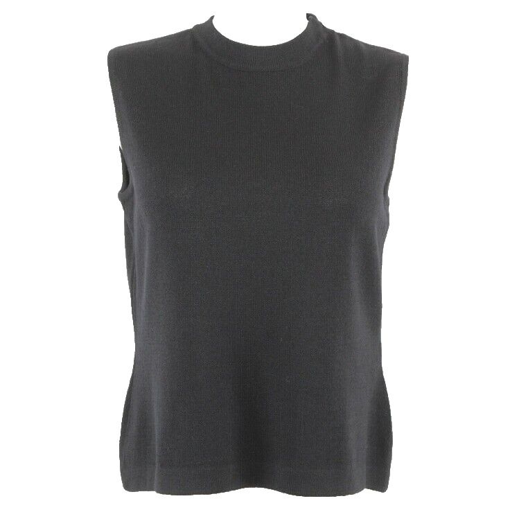St John Basics Sz M Black Zip Shoulder Santana Knit Wool Blend Knit Top