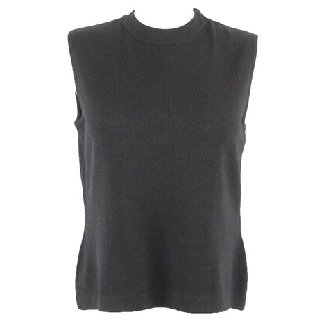St John Basics Sz M Black Zip Shoulder Santana Knit Wool Blend Knit Top