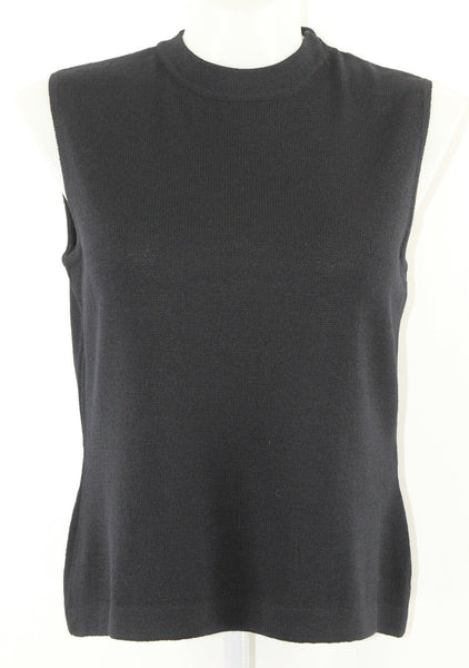 St John Basics Sz M Black Zip Shoulder Santana Knit Wool Blend Knit Top
