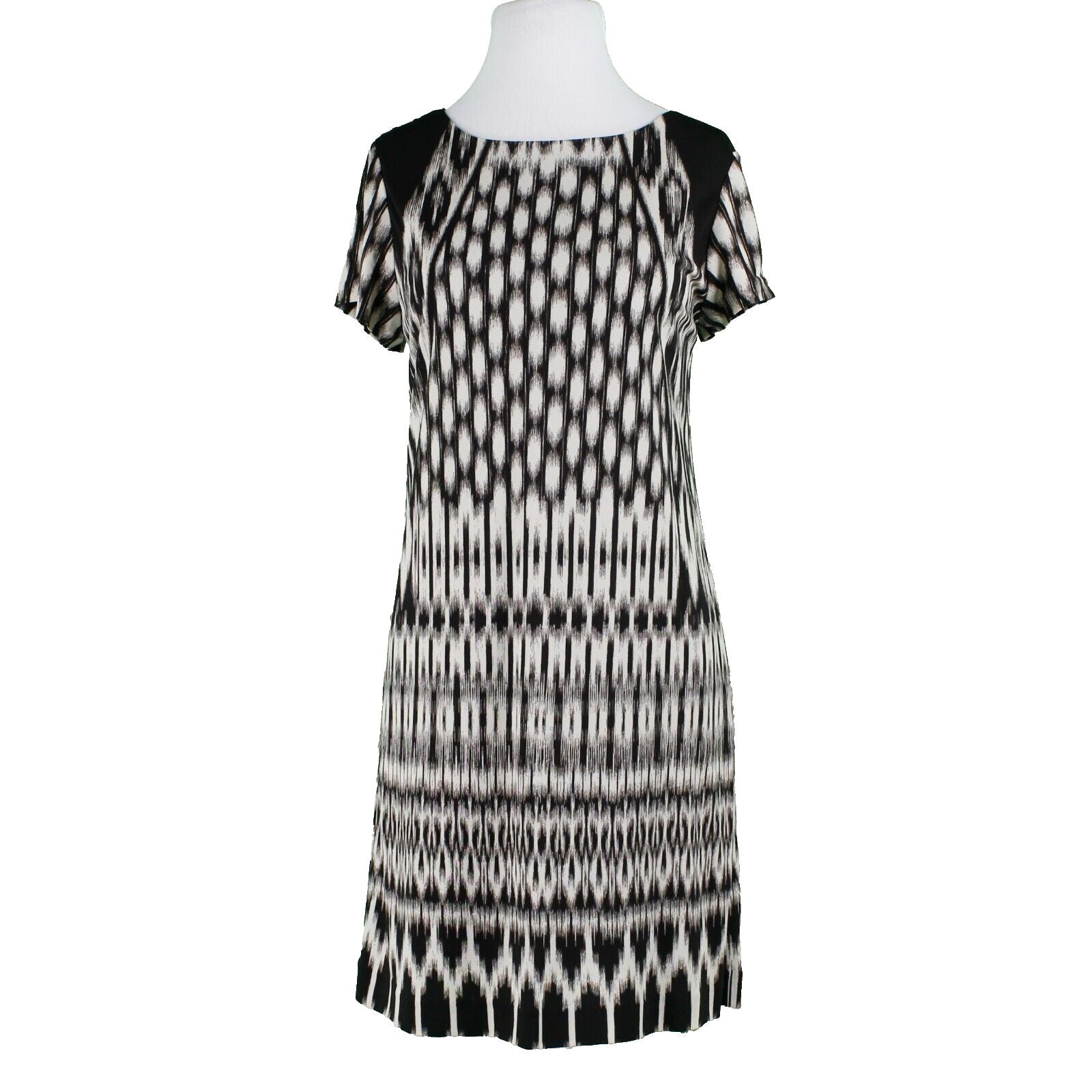 Artelier Nicole Miller Sz L Black Tan Lined Nylon Spandex Knit Sheath Dress