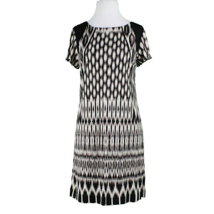 Artelier Nicole Miller Sz L Black Tan Lined Nylon Spandex Knit Sheath Dress