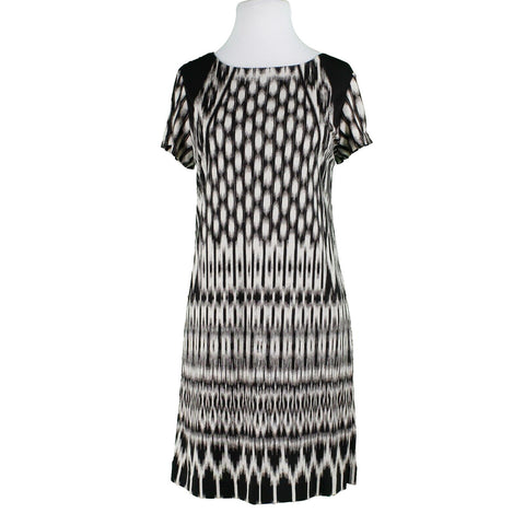 Artelier Nicole Miller Sz L Black Tan Lined Nylon Spandex Knit Sheath Dress