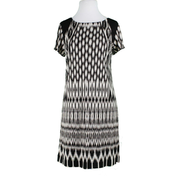 Artelier Nicole Miller Sz L Black Tan Lined Nylon Spandex Knit Sheath Dress