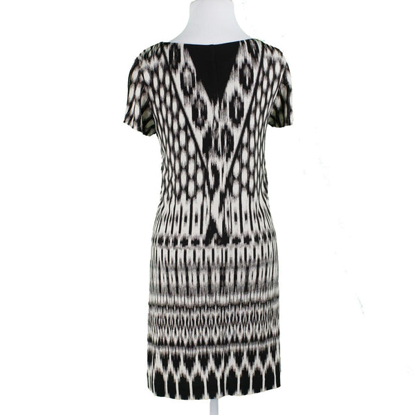 Artelier Nicole Miller Sz L Black Tan Lined Nylon Spandex Knit Sheath Dress
