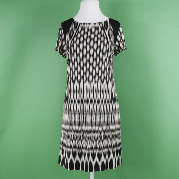 Artelier Nicole Miller Sz L Black Tan Lined Nylon Spandex Knit Sheath Dress