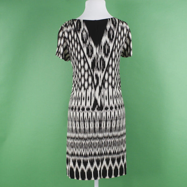 Artelier Nicole Miller Sz L Black Tan Lined Nylon Spandex Knit Sheath Dress