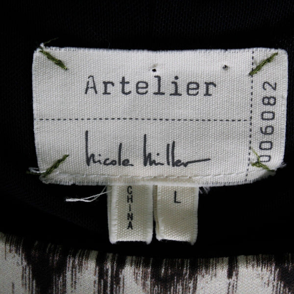 Artelier Nicole Miller Sz L Black Tan Lined Nylon Spandex Knit Sheath Dress