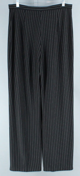 Liz Claiborne Sz M Petite Black White Pinstripe Unlined Polyester Blend Pant