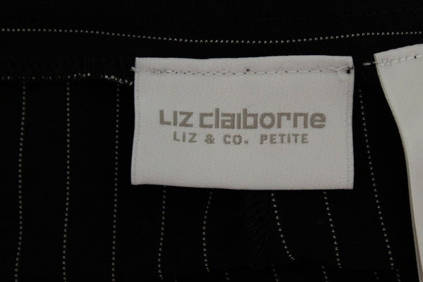 Liz Claiborne Sz M Petite Black White Pinstripe Unlined Polyester Blend Pant