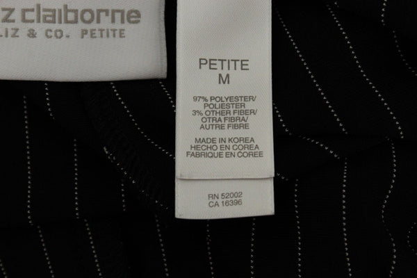 Liz Claiborne Sz M Petite Black White Pinstripe Unlined Polyester Blend Pant