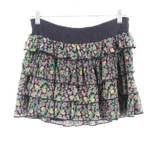 Epic Threads Sz XLG Black Pink Multi Ruffle Tiers Smock Waist Cotton Poly Skirt