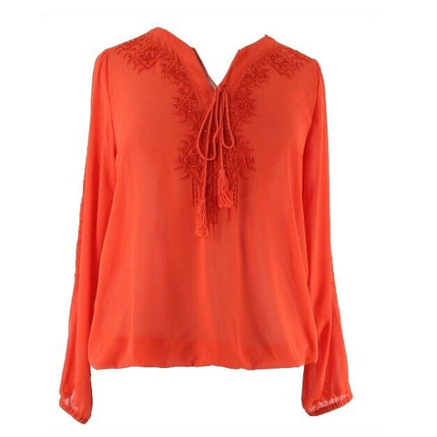 Lane Bryant NEW $65 Sz 14/16 Orange Sheer Beaded Embroidered 100% Poly Top