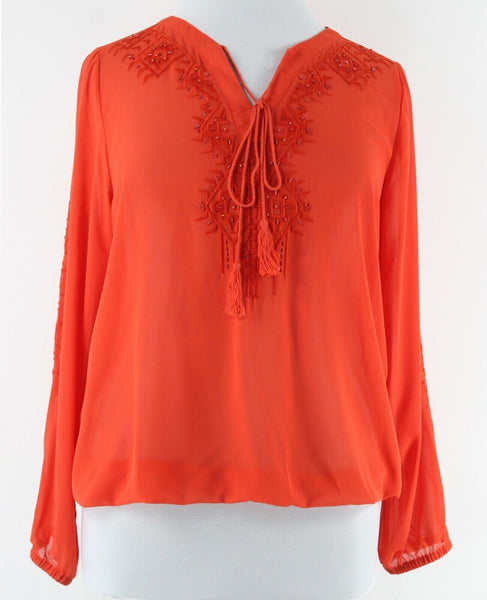 Lane Bryant NEW $65 Sz 14/16 Orange Sheer Beaded Embroidered 100% Poly Top