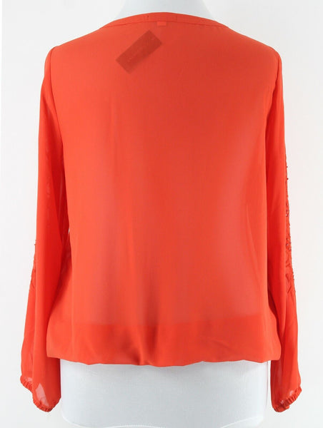 Lane Bryant NEW $65 Sz 14/16 Orange Sheer Beaded Embroidered 100% Poly Top