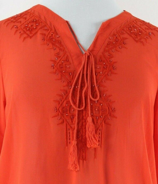 Lane Bryant NEW $65 Sz 14/16 Orange Sheer Beaded Embroidered 100% Poly Top