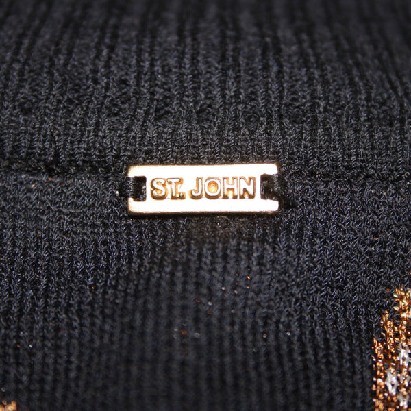 St John Sport Sz S Black Brown Cream Collared Zip Rayon Wool Knit Jacket