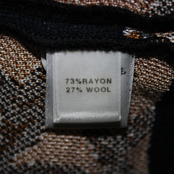 St John Sport Sz S Black Brown Cream Collared Zip Rayon Wool Knit Jacket