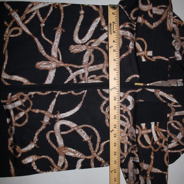 St John Sport Sz S Black Brown Cream Collared Zip Rayon Wool Knit Jacket