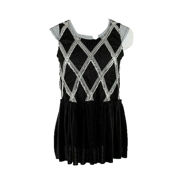 Guess L/14 Black Silver Sequin Embroidered Polyester Rayon Girls Top