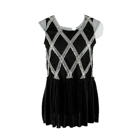 Guess L/14 Black Silver Sequin Embroidered Polyester Rayon Girls Top