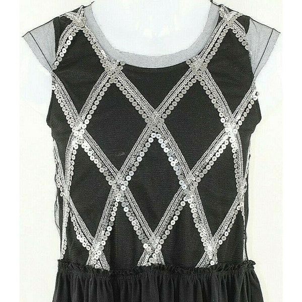 Guess L/14 Black Silver Sequin Embroidered Polyester Rayon Girls Top