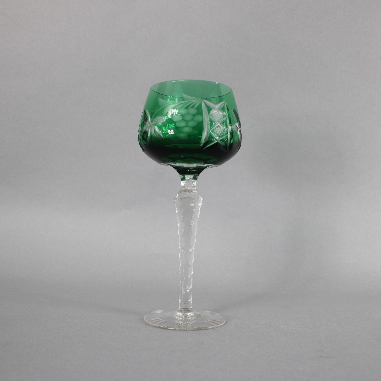 Bohemian Green Wine Glass Czechoslovakia Crystal Cut Green 8" Wine Glass
