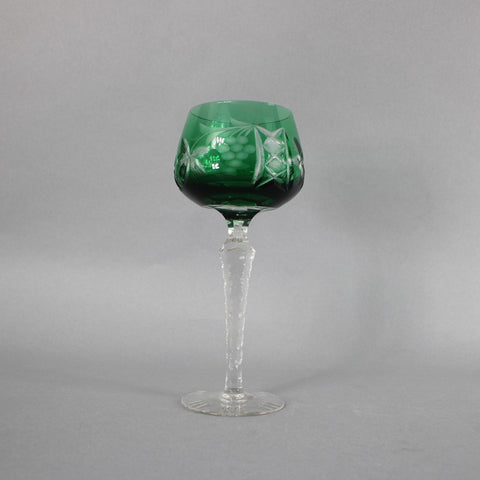 Bohemian Green Wine Glass Czechoslovakia Crystal Cut Green 8" Wine Glass