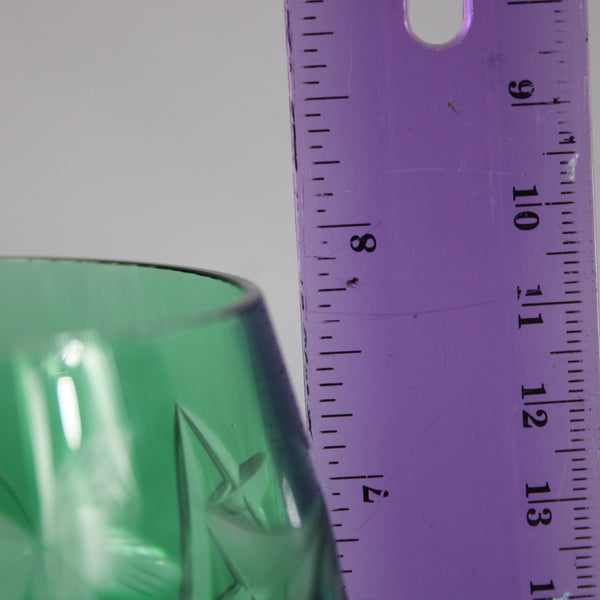 Bohemian Green Wine Glass Czechoslovakia Crystal Cut Green 8" Wine Glass