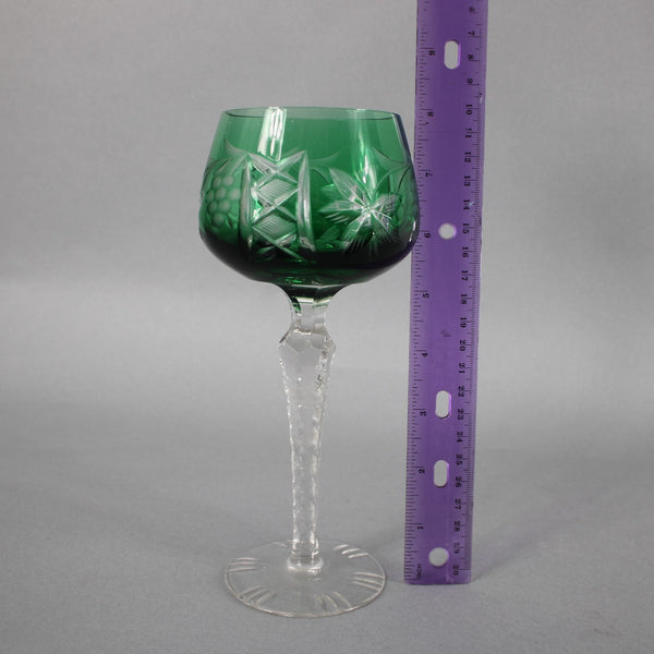 Bohemian Green Wine Glass Czechoslovakia Crystal Cut Green 8" Wine Glass