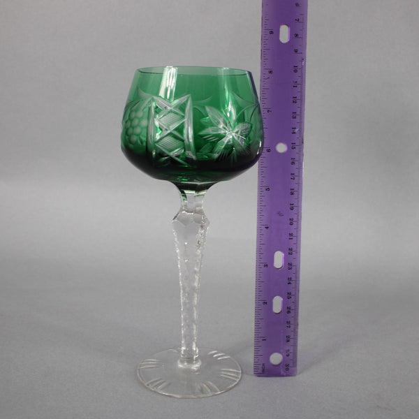 Bohemian Green Wine Glass Czechoslovakia Crystal Cut Green 8" Wine Glass