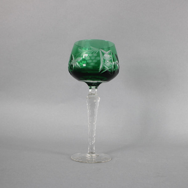 Bohemian Green Wine Glass Czechoslovakia Crystal Cut Green 8" Wine Glass