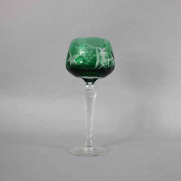 Bohemian Green Wine Glass Czechoslovakia Crystal Cut Green 8" Wine Glass